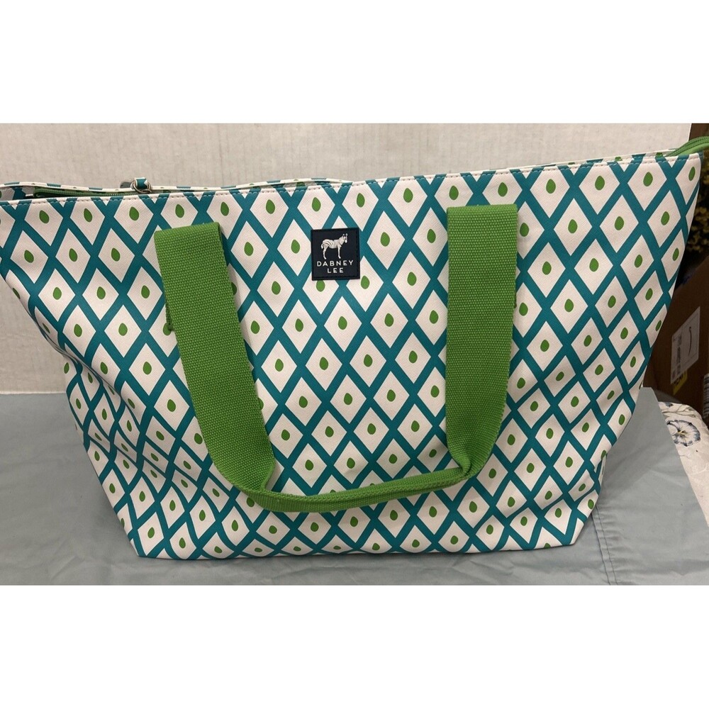 Dabney Lee LARGE Tote Green Teal White Zip Closure Logo